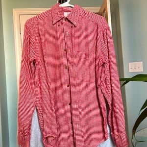 J Crew red gingham shirt. Double bottom sleeves, light cotton flannel.  M size